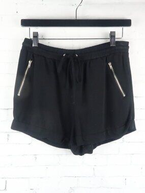 FOREVER 21 BLACK RAYON HIGH WAIST SHORTS WITH ZIPPER POCKETS SIZE MEDIUM